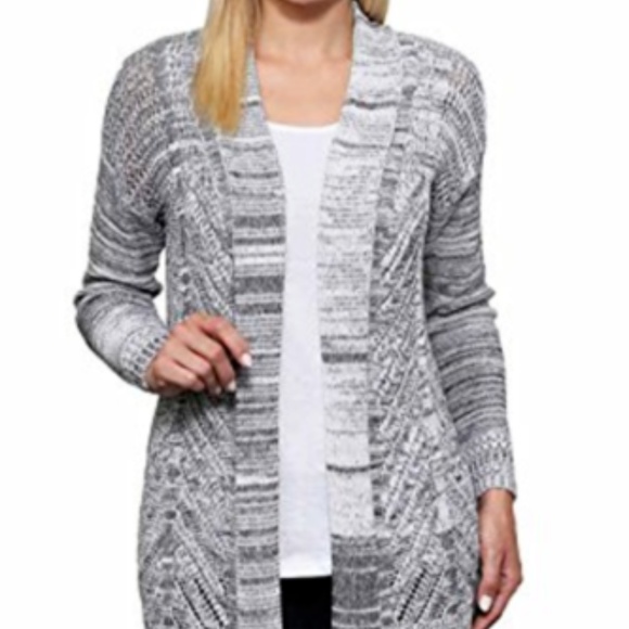 Leo & Nicole Open Front Marled Pointelle Cardigan Size S / M NWT - Picture 2 of 8